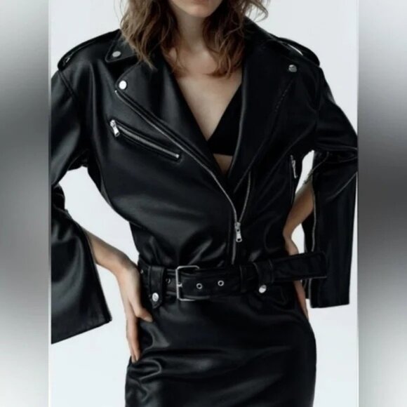 Zara Black Faux Leather Dress XS - Picture 2 of 13